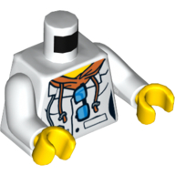 Lego Torso Jacket with Open Notched Collar over Hoodie, Drawstrings and Sunglasses Print, White Arms, Yellow Hands / White