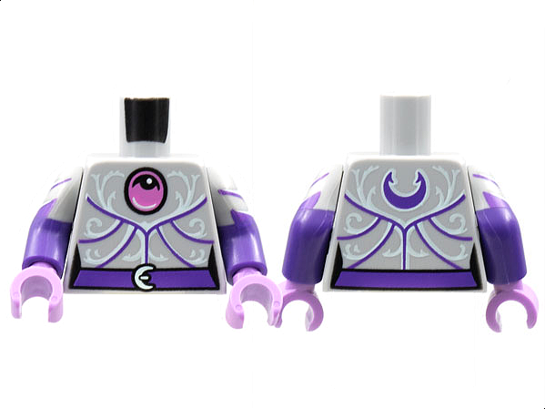 Lego Torso Female Jewel and Filigree Pattern / Dark Purple Arms with Light Bluish Gray Short Sleeves, White Chevrons Pattern / Medium Lavender Hands
