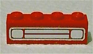 Lego Brick 1 x 4 with Car Grille Chrome Pattern (Surface Print) / Red