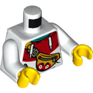 Lego Torso Hoodie, Red Half, Pocket, Bright Light Orange Shoulder Bag Print, White Arms, Yellow Hands / White