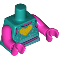Lego Torso Tank Top with Yellow Heart Print, Dark Pink Arms and Hands / Dark Turquoise