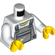 Lego Torso Light Bluish Gray Overall, Paint Stains Print, White Arms, Yellow Hands / White