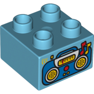 Lego Duplo Brick 2 x 2 with Radio Print / Medium Azure