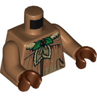Lego Torso Robe with Fur Collar and Green Leaves and Red Berries Print, Medium Nougat Hands, Reddish Brown Hands / Medium Nougat