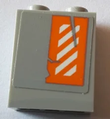 Brick 1 x 2 x 2 with Inside Stud Holder with Worn Orange and White Danger Stripes Pattern Left Wing Left Side (Sticker) - Set 75144