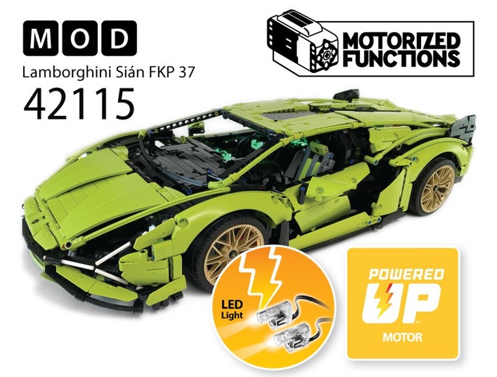 Lego 42115 Lamborghini Sián FKP 37 RC MOD for Powered Up Motors & LED Light