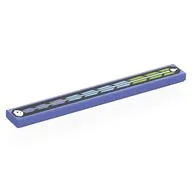 Tile 1 x 8 with Blue Violet, Medium Blue, Lime Shapes, White Arrow on Black Background Print / Blue Violet