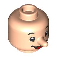 Lego Minifig Head Special with Molded Nose, Black Eyes, Open Mouth Smile, Tongue print / Light Nougat