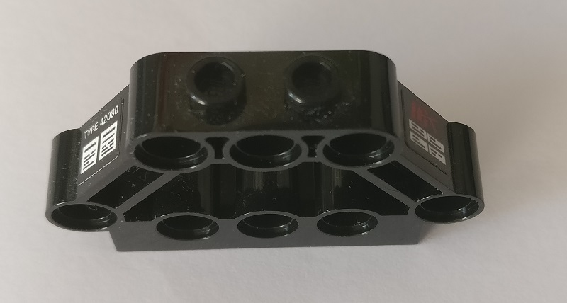 Lego Technic, Pin Connector Block 1 x 5 x 3 with Stylized Red 'OK', White 'TYPE 42082' and Labels Pattern (Stickers) - Set 42082
