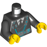 Lego Torso Suit Jacket and Tie with Utility Harness and Ultra Agents Logo on Belt Print, Black Arms, Yellow Hands / Black