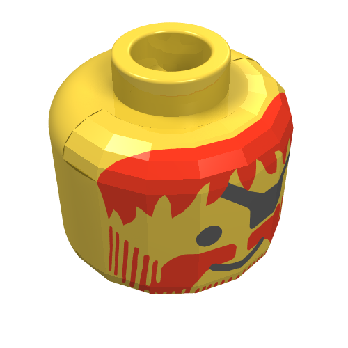 Lego Minifig Head Captain, Beard Vertical Lines with Messy Hair, Moustache Red, Eyepatch Print / Yellow