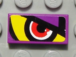 Tile 1 x 2 with Purple/Yellow Background and Red Eye Right Pattern (Sticker) - Set 8269 / Purple