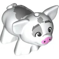 Animal, Pig, Small with Bright Light Pink Snout, Light Bluish Grey Spots, Happy (Pua) / White