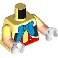 Lego Torso, Dual Molded Arms, White/Black Shirt, Red Pants, Blue Bow Tie print, Bright Light Yellow Sleeves Pattern, Light Nougat Arms, White Hands / Bright Light Yellow