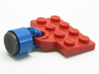 Lego Plate, Modified 2 x 4 with Train Coupler Open for Magnet with Blue Magnet Coupling, Train - 6.5mm Cylinder (737a / x547b)