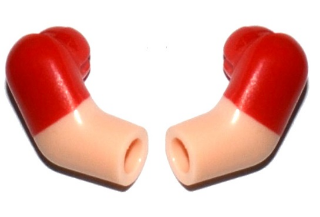 Lego Arm, (Matching Left and Right) Pair with Molded Red Short Sleeves  Pattern / Light Nougat