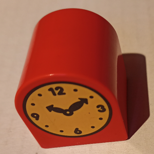 Lego Duplo Brick 2 x 2 x 2 Curved Top with Clock Hands 10:10 Print / Red