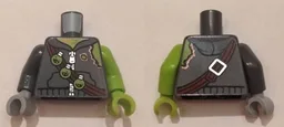 Torso Hoodie with Zipper, Torn Shoulder, Bandolier with 3 Toxic Bulbs Pattern / Lime Arm and Hand Left / Dark Bluish Gray Arm Right  / Light Bluish Gray Hand Right