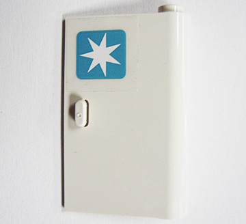 Lego Door 1 x 3 x 4 Right - Open Between Top and Bottom Hinge with Maersk Star Logo Pattern (Sticker) - Set 10219 / White
