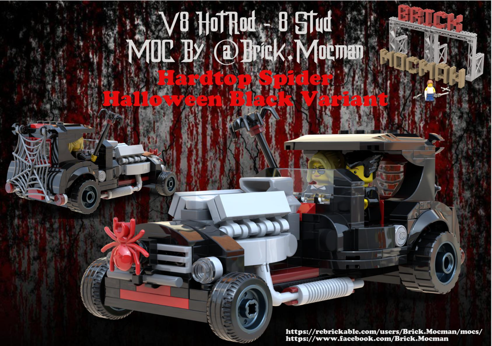 Lego V8 HotRod 8 Stud - Black Spider Halloween Hardtop