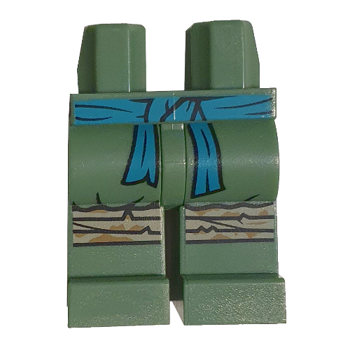 Lego Hips and Sand Green Legs with Dark Turquoise Sash, Tan Knee Pads print / Sand Green