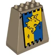 Duplo Brick 3 x 6 x 5 Slope 75° All Sides with Lion and Crown Banner Print / Dark Tan