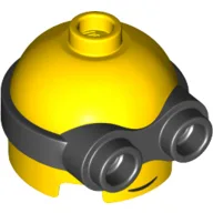 Minifig Head Special, Minion, Low, with Black 2-Eyed Goggles Pattern, Smile Print / Yellow