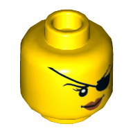 Lego Minifig Head Cyren / Pirate, Dual Sided, Eyepatch, Smile / Angry Mouth with Teeth Print [Hollow Stud] / Yellow