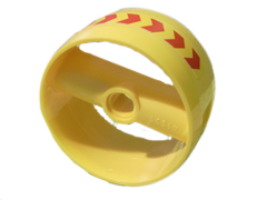 Lego Cylinder 4 x 4 x 1 2/3 with Pin Holes and Center Bar with Red Chevrons Right Pattern (Sticker) - Set 7776