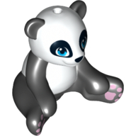 Lego Animal, Panda Sitting with White Head and Belly and Blue Eyes Print / Black
