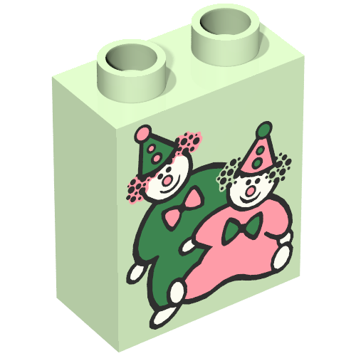 Lego Duplo Brick 1 x 2 x 2 with Two Clowns Print / Light Green
