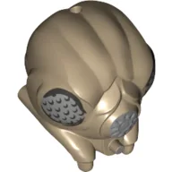 Minifig Head Special, Gand with Light Bluish Gray Netting Eyes, Mouth Print / Dark Tan
