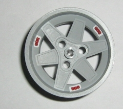 Lego Wheel 56mm D. x 34mm Technic Racing Medium, 3 Pin Holes with 3 Red 'BBS' Pattern (Stickers) - Set 8386
