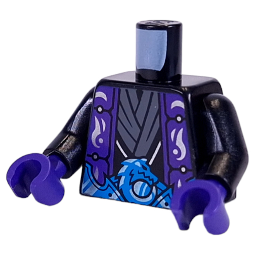Lego Torso, Dark Purple Rove, Big Dark Azure/Silver Belt with Dragon, Dark Bluish Grey Sash print, Black Arms, Dark Purple Hands / Black