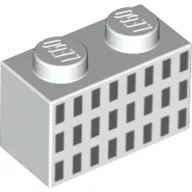 Brick 1 x 2 with 3 Rows of 8 Black Squares Print / White