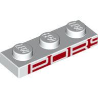 Lego Plate 1 x 3 with White "PORS" on Red Background print