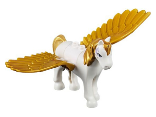 Lego Pegasus, Elves with Medium Lavender Eyes and Gold Mane and Tail Pattern (Golden Glow)