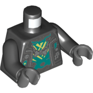 Lego Torso Jacket, Open over Dark Turquoise Undershirt, Necklace with Bone Print, Black Arms, Dark Bluish Gray Hands / Black