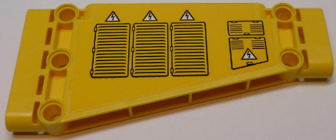 Lego Technic, Panel Plate 5 x 11 x 1 Tapered with Air Outlet Grilles, Hatches and Electricity Danger Signs Pattern Model Left Side (Sticker) - Set 42055