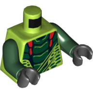 Lego Torso Snake with Dark Green and Red Scales Print (Lizaru), Dark Green Arms, Black Hands / Lime