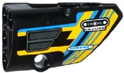 Technic, Panel Fairing # 2 Small Smooth Short, Side B with Grille and Sponsor Logos on Dark Azure, Yellow and Black Background Pattern (Sticker) - Set 42034