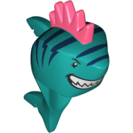 Lego Minifig Head Special, Shark with Dark Turquoise Skin, Dark Blue Stripes, Grin with Teeth, Spiked Fin Print / Dark Turquoise