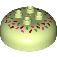 Duplo Brick Round 4 x 4 Dome Top with 2 x 2 Studs - Candy Sprinkles Print / Yellowish Green