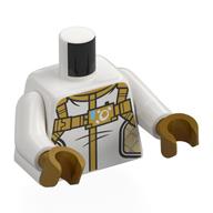 Lego Torso, Jacket, Gold Stripes, Straps, Tan Sides print, White Arms, Pearl Gold Hands / White
