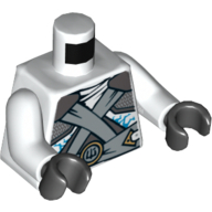 Lego Torso Shoulder Armor with Silver Belts and Ice Power Emblem Print, White Arms, Black Hands / White