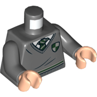 Lego Torso Sweater, Slytherin Crest, Dark Green Tie Print, Dark Bluish Gray Arms, Light Nougat Hands / Dark Bluish Gray