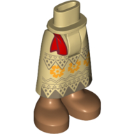 Lego Minidoll Hips and Skirt with Ankles White Apron, Red Sash, Dark Tan/Orange Decorations, Nougat Feet print / Tan