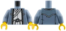 Torso Robe over White Tunic, Silver Lapels and String Belt, Metallic Light Blue Filigree and Belt Ornament Pattern / Sand Blue Arms / Yellow Hands / Sand Blue