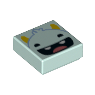 Lego Tile 1 x 1 with Pink Monster, Bright Light Orange Horns print / Light Aqua
