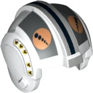 Helmet Rebel Pilot, Center Ridge with Flat Silver Rectangles, Medium Nougat and Black Circles Print / White
